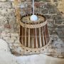 Vintage Scandinavian wood and linen pendant lamp, 1960s