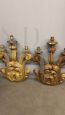 Antique pair of large gilded and carved wooden wall lights, 19th century