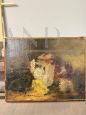 Antique small oil painting on canvas with still life, 19th century