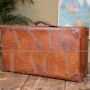 Vintage Brown Leather Suitcase with Key