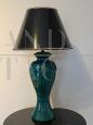 Green glazed ceramic vintage table lamp, Italy 1970s    