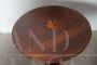 Antique round side table from the Charles X era in inlaid walnut, Italy 1840