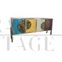 4-door brass and colored glass sideboard