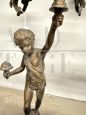 Pair of 20th century five-light bronze candelabra with cherubs