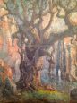 Large tree with naked woman lying, French symbolist painting from the 1930s