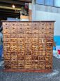 Large vintage industrial drawer unit in oak wood      