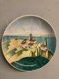 Cia Torino artistic plate in ceramic painted in futurist style, 1930s