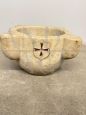 Large antique mortar in Carrara marble with the coat of arms of the Order of Malta