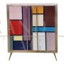 Two-door sideboard covered in colored glass squares