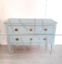 Antique Louis XVI chest of drawers in light blue lacquered wood, late 18th century