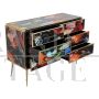 Dresser with six drawers in colored glass with abstract design