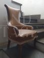 Small yellow leather fireplace armchair