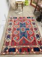 Antique 19th-century Turkish red wool rug with geometric patterns, 170 x 130 cm