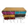 Dresser with six colored glass drawers