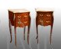Pair of antique Napoleon III bedside tables with marble tops and bronze details
