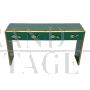 Green glass console table with 4 drawers and gold fish handles