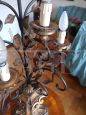 Antique style wooden table lamp with floral pattern in iron and sheet metal