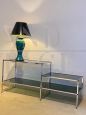 Double vintage console in chromed metal and smoked glass, Italy 1970s                      
                            
