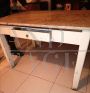 Vintage kitchen table with marble top, drawer, cutting board and rolling pin