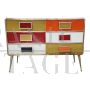 Dresser with six drawers in multicolored glass
