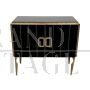 Two-door sideboard in black glass and gold brass