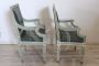 Pair of Louis XVI antique style lacquered armchairs in green skai