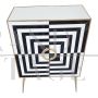 Small sideboard bar cabinet in optical black and white glass and mirror