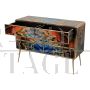 Dresser with six drawers in multicolored glass with abstract pattern