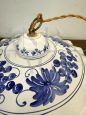 Pair of vintage hand-painted ceramic chandeliers with blue decorations