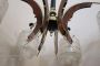 1950s Stinovo style design chandelier in glass and wood, with six lights