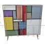 Vintage style sideboard with two colored glass doors