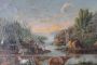 Painting with bucolic scene, oil on panel from the late 18th century in an antique frame