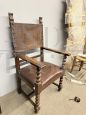 Antique neo-Renaissance armchair with armrests and printed leather, 19th century