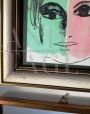 Woman's face - Lithograph painting by Bruno Cassinari, 1969