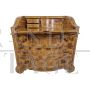 Antique chest of drawers in walnut briar with drop-down desk top, Italy late 19th century