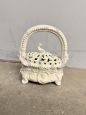 Antique worked and white enamelled ceramic warmer basket                            