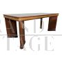 Art deco style table in wood and briar with black glass top