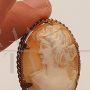 Brooch with original vintage cameo with profile of a woman