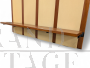 Vintage wall coat rack in wood, beige fabric and brass, 1970s
