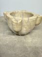 Large antique mortar in Carrara marble with the coat of arms of the Order of Malta
