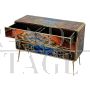 Dresser with six drawers in multicolored glass with abstract pattern