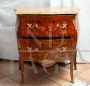 Small antique Napoleon III chest of drawers in polychrome woods with marble top