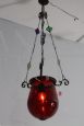 Antique chandelier in red glass with lead glass inserts, late 19th century