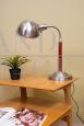 Industrial table lamp in satin steel with red stem