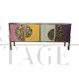 Four-door sideboard in colored glass and brass