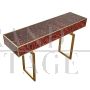 Console in brass and red glass with marbled effect