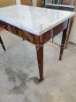 Walnut table with drawer and marble top