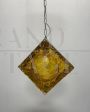 Chandelier with double plate in amber Murano glass attributed to Mazzega