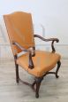 Antique armchair in walnut and yellow leather, late 19th century
