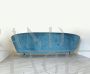 Curved teal blue velvet sofa, 1950s